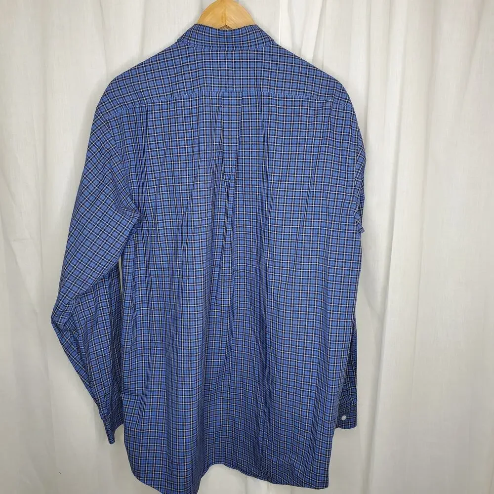 LL Bean Mens Blue Plaid Button Down Lg Tall